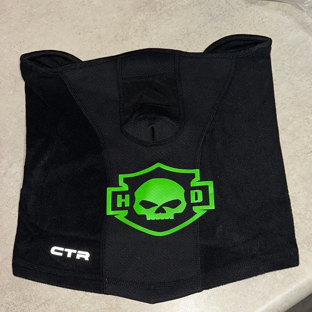 Black Neck Gaiter with Green Skull Logo